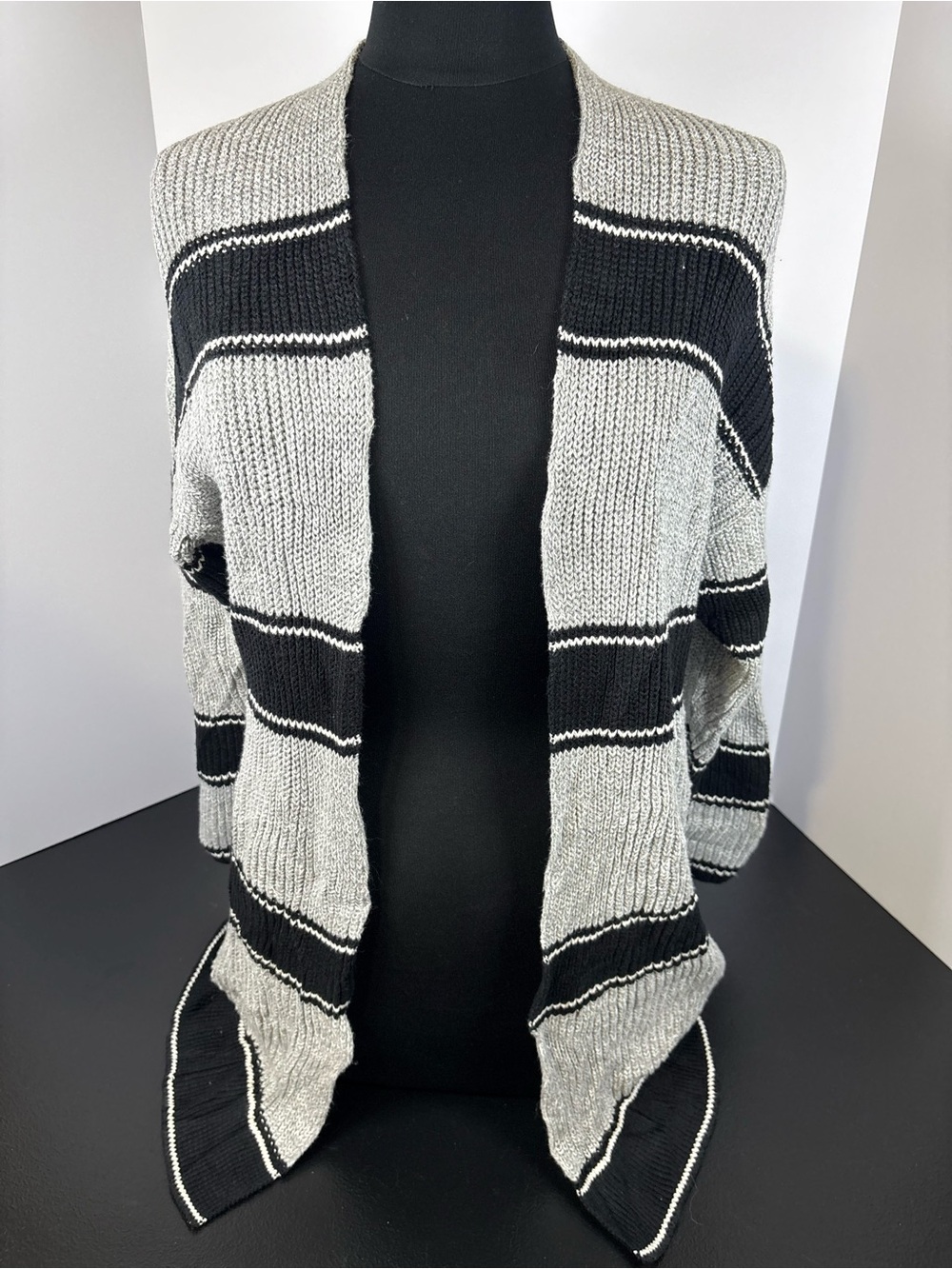 GAP Black & Gray Striped Open-Front Cardigan